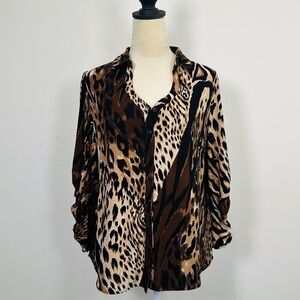 Peter Nygård Leopard Print Button Blouse – Tiger Mix